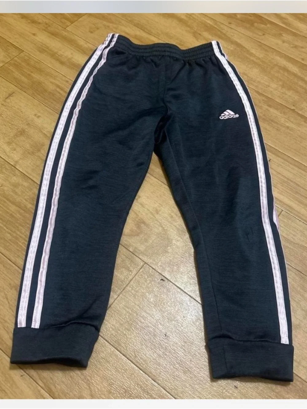 Adidas Kids Black Track Pants with Pink Stripes size 6